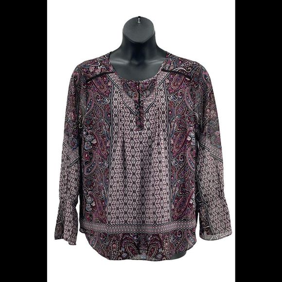 Belle by Kim Gravel Modern Mosaic Blouse Wine/Magenta - Regular - Picture 1 of 3